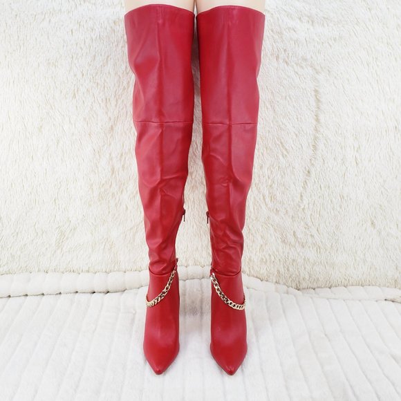 Red Thigh High Heel Boots - Picture 9 of 14